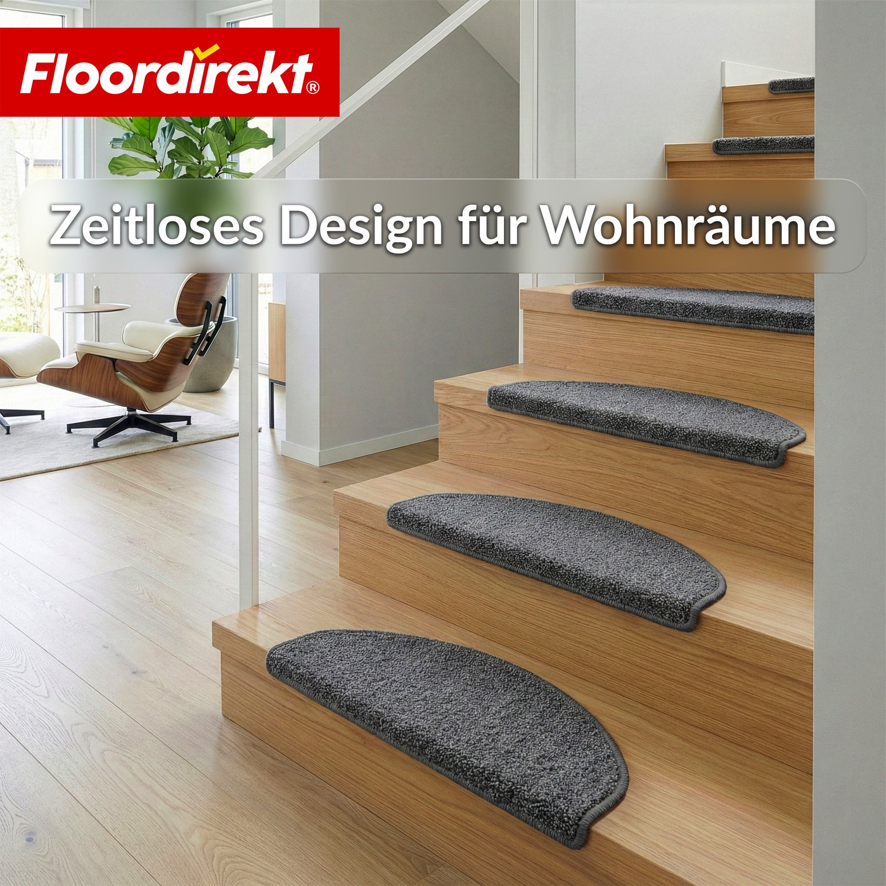 Stufenmatten | Madrid | Halbrunde Shaggy Treppenstufenmatte, selbstklebend & schalldämmend