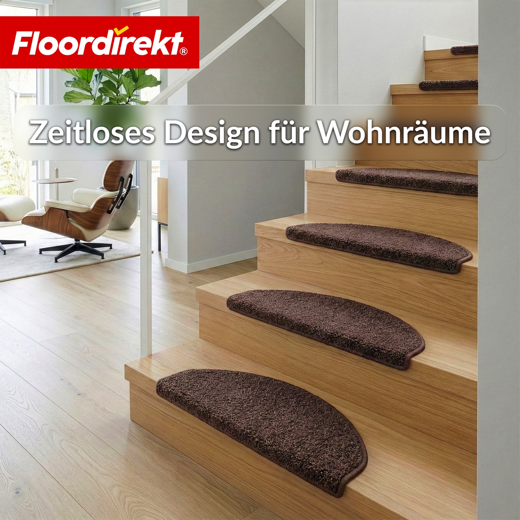 Stufenmatten | Madrid | Halbrunde Shaggy Treppenstufenmatte, selbstklebend & schalldämmend