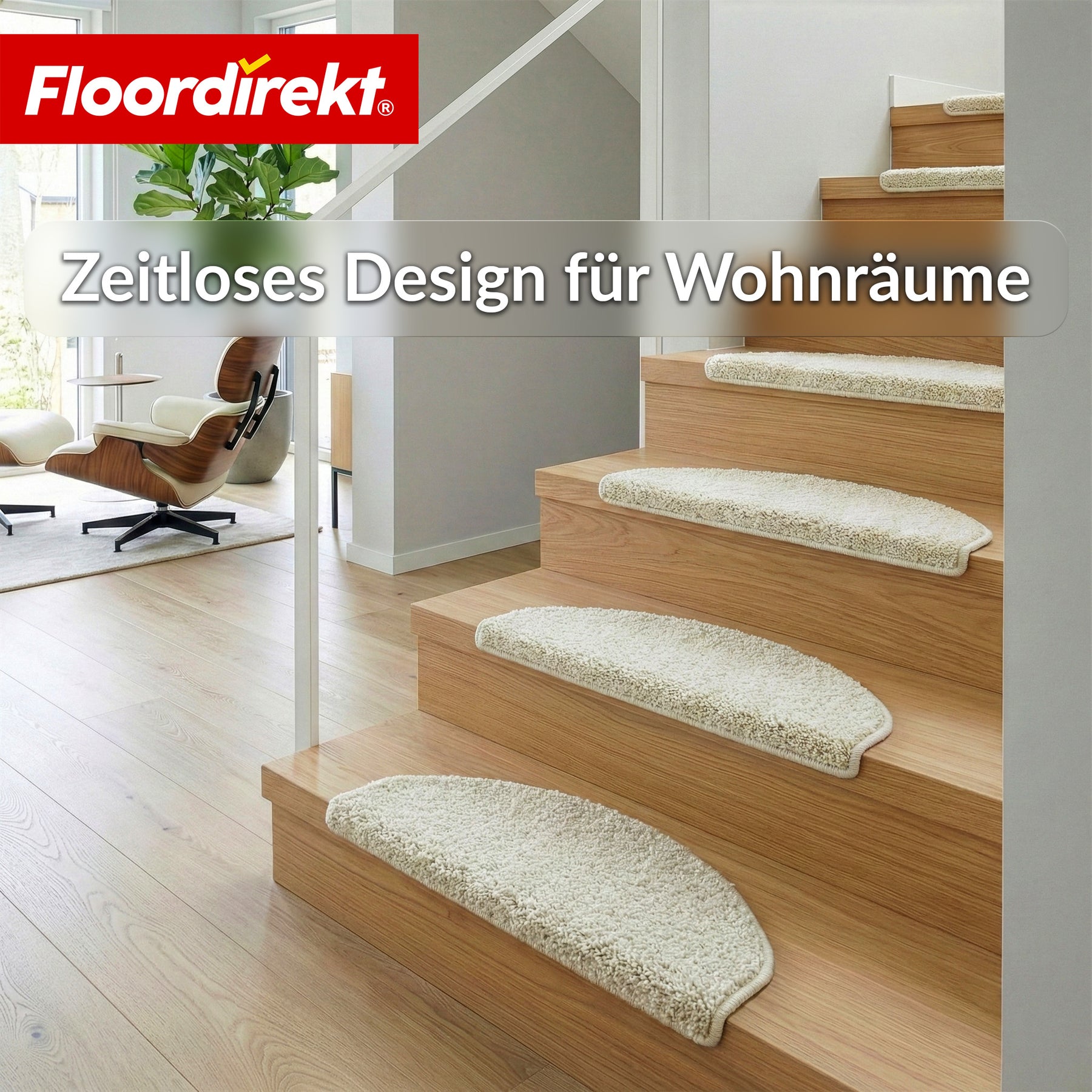 Stufenmatten | Madrid | Halbrunde Shaggy Treppenstufenmatte, selbstklebend & schalldämmend
