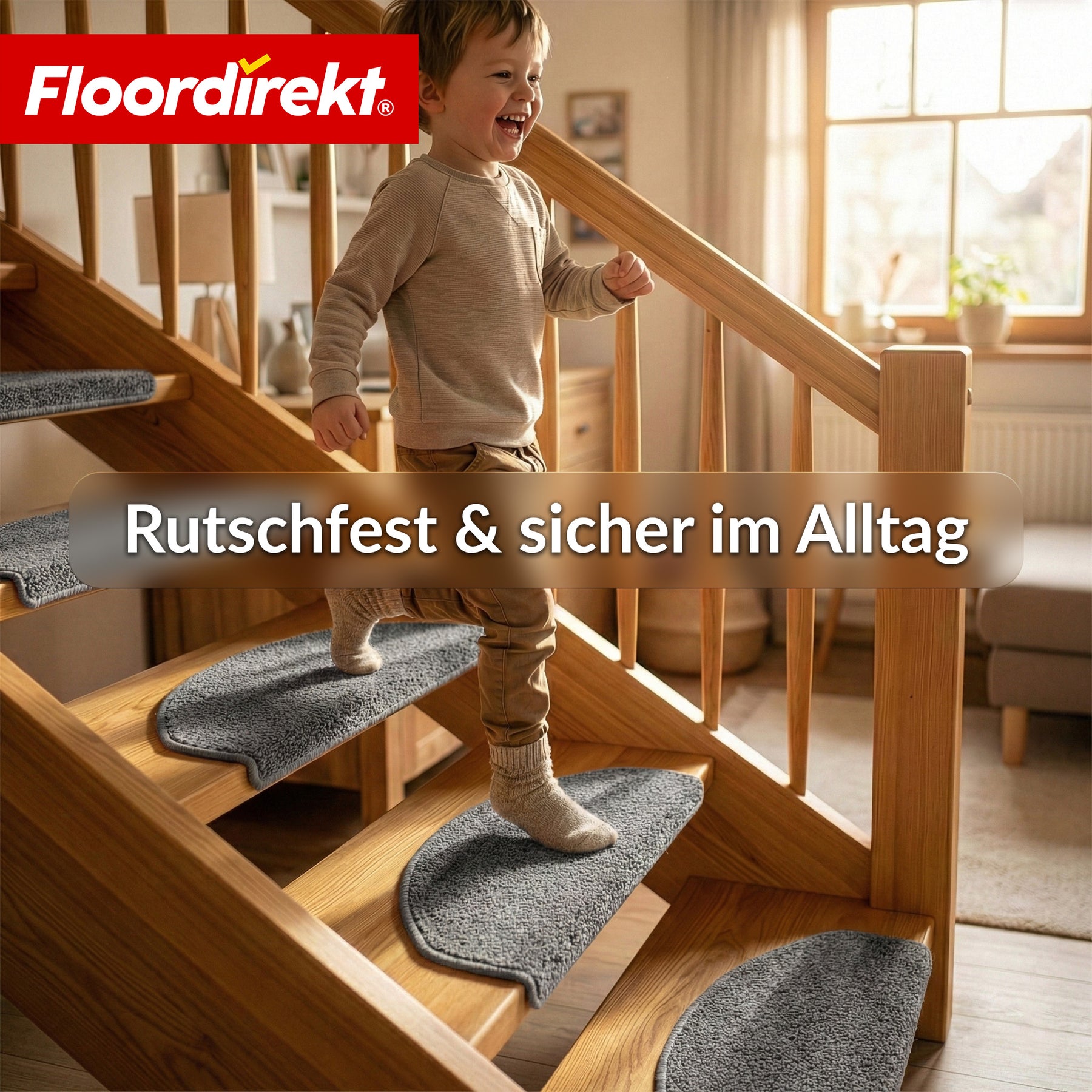 Stufenmatten | Madrid | Halbrunde Shaggy Treppenstufenmatte, selbstklebend & schalldämmend