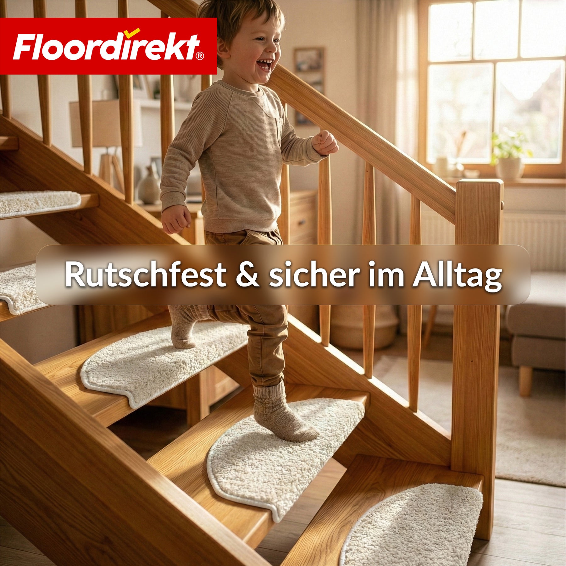 Stufenmatten | Madrid | Halbrunde Shaggy Treppenstufenmatte, selbstklebend & schalldämmend