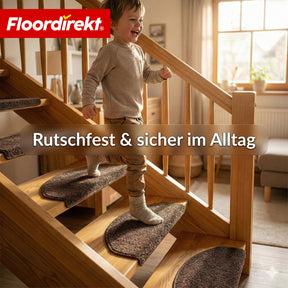 Stufenmatten | Madrid | Halbrunde Shaggy Treppenstufenmatte, selbstklebend & schalldämmend