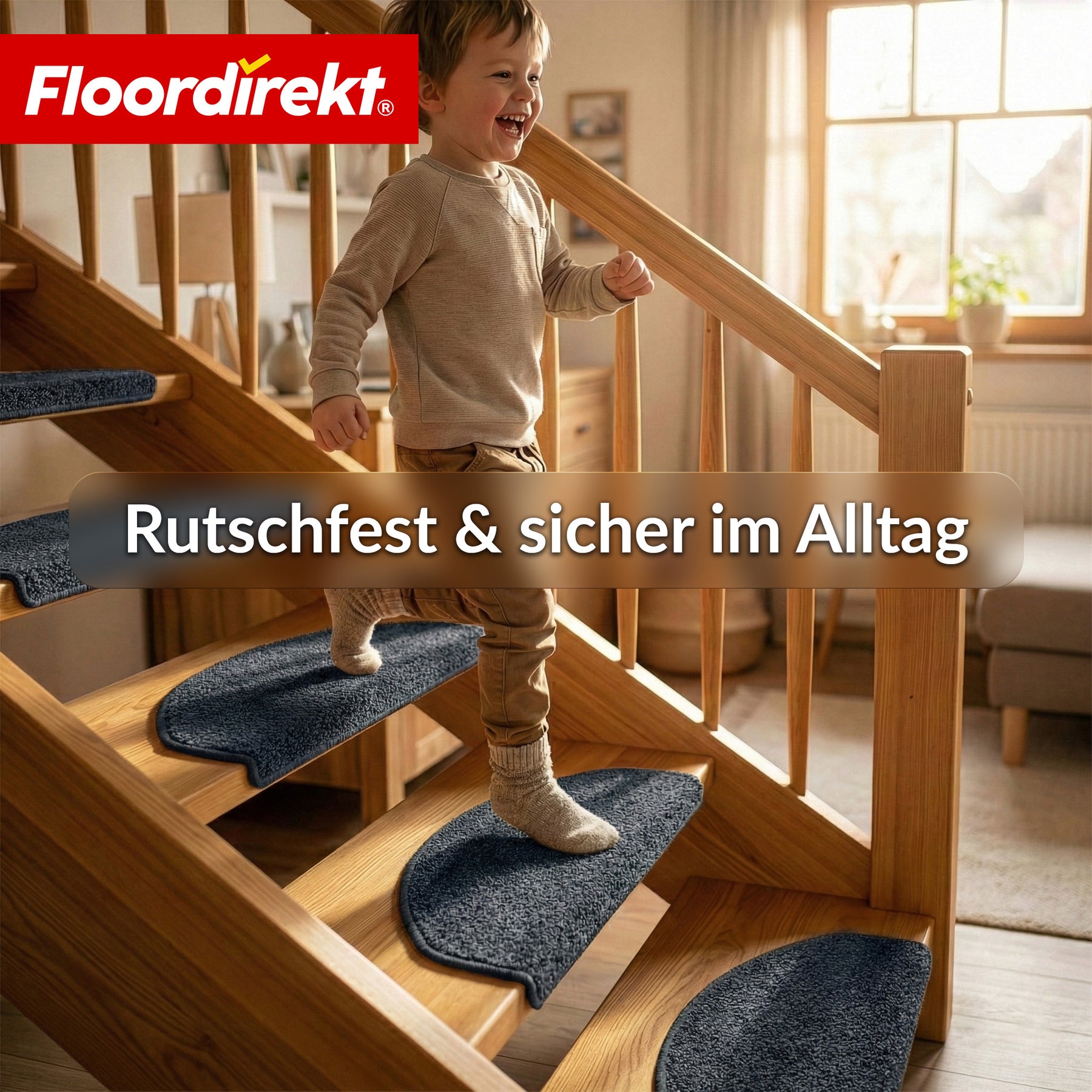 Stufenmatten | Madrid | Halbrunde Shaggy Treppenstufenmatte, selbstklebend & schalldämmend