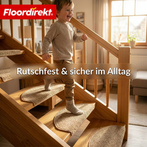 Stufenmatten | Madrid | Halbrunde Shaggy Treppenstufenmatte, selbstklebend & schalldämmend