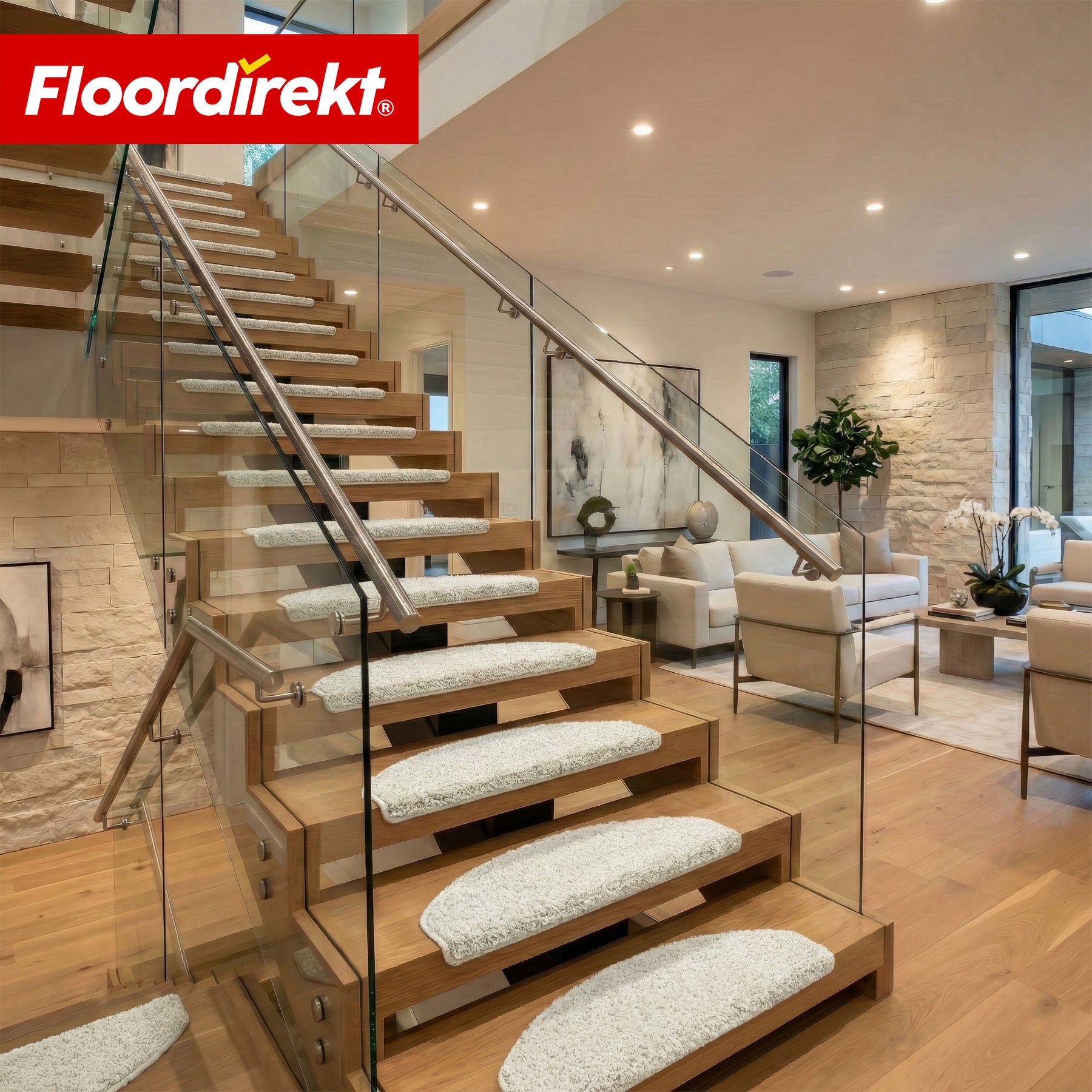 Stufenmatten | Madrid | Halbrunde Shaggy Treppenstufenmatte, selbstklebend & schalldämmend