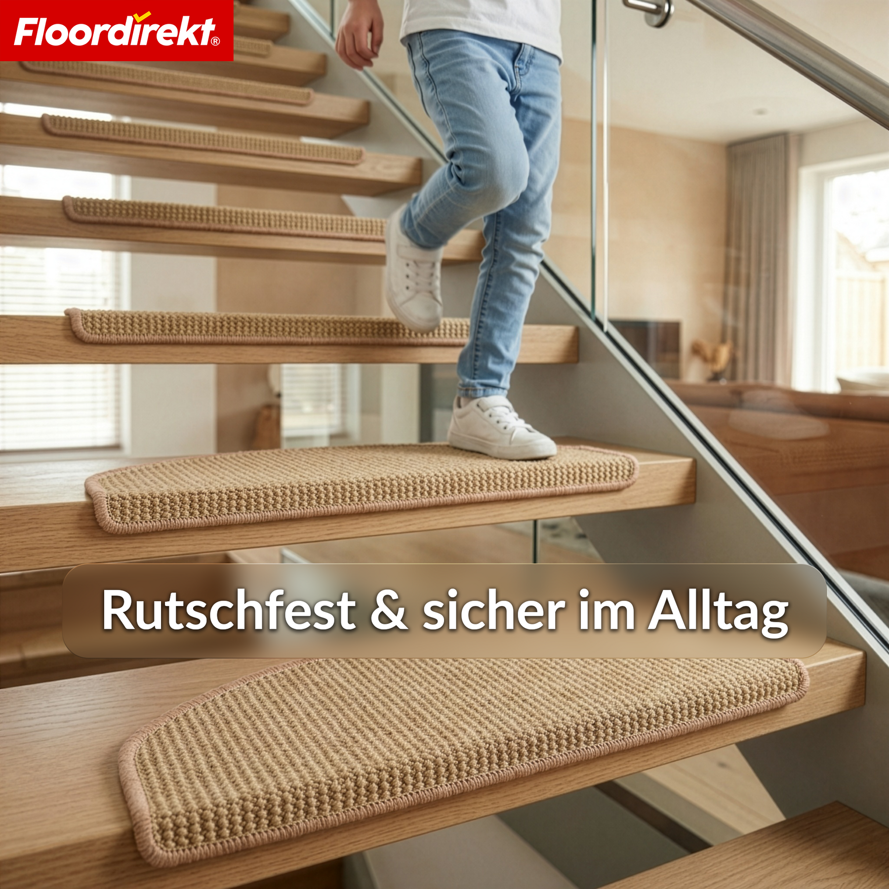 Sisal Stufenmatte | Pearl | Halbrunde rutschfeste Treppenmatte, schalldämmend & langlebig