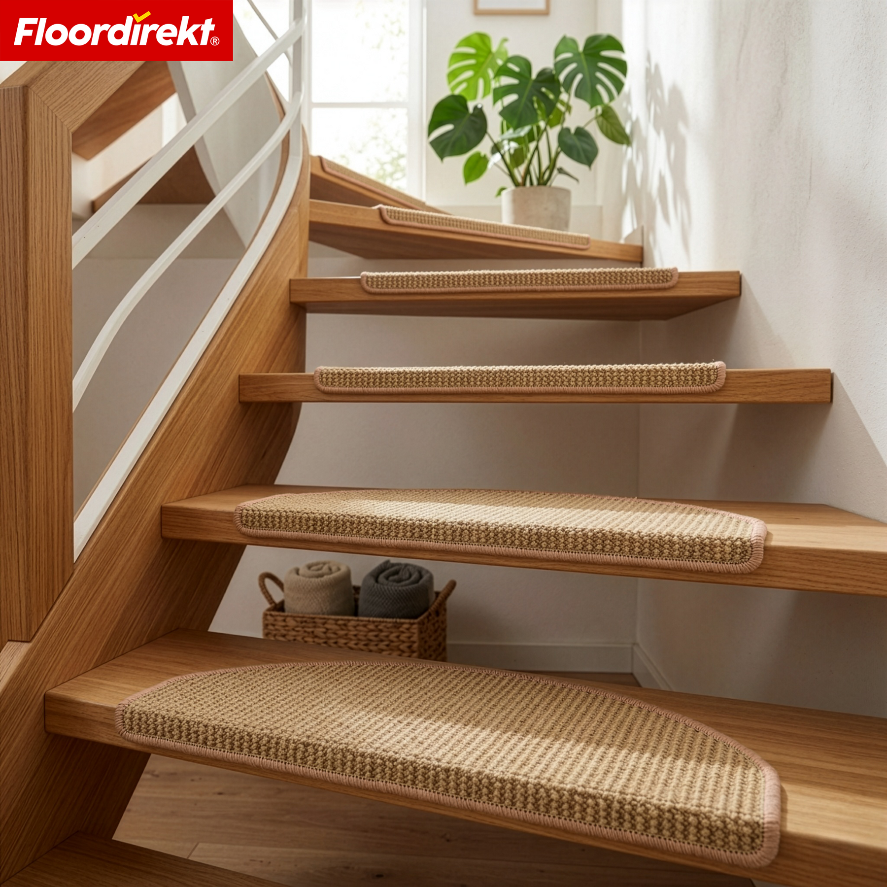 Sisal Stufenmatte | Pearl | Halbrunde rutschfeste Treppenmatte, schalldämmend & langlebig