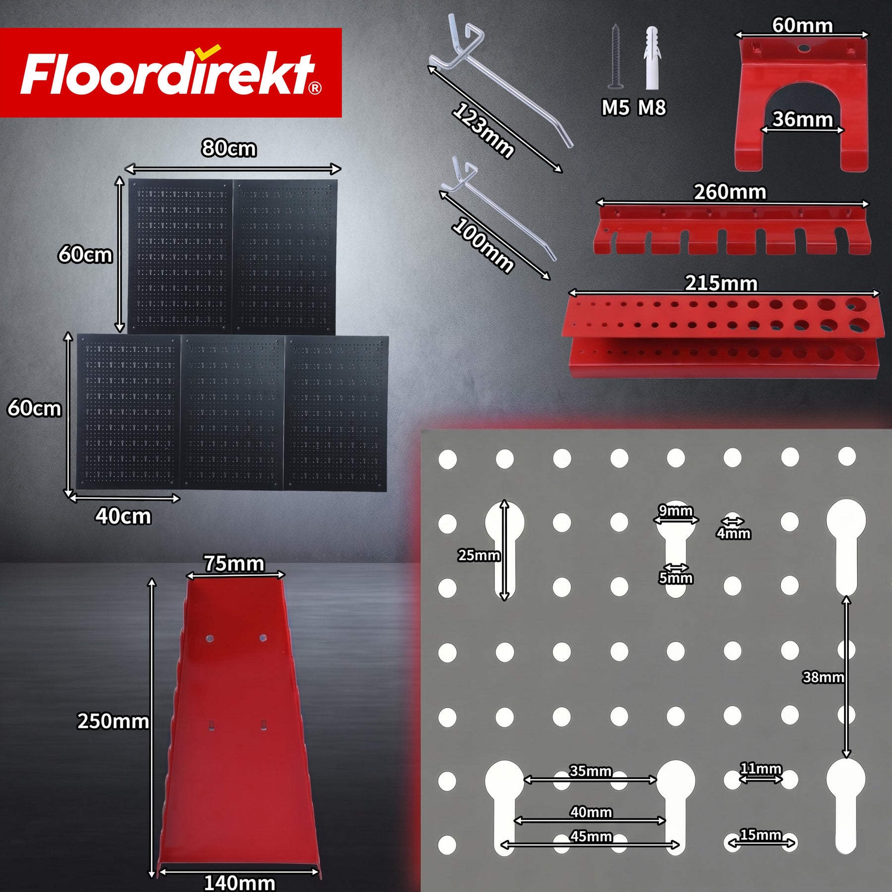 T8_Schwarz / Rot - 5 Platten Set