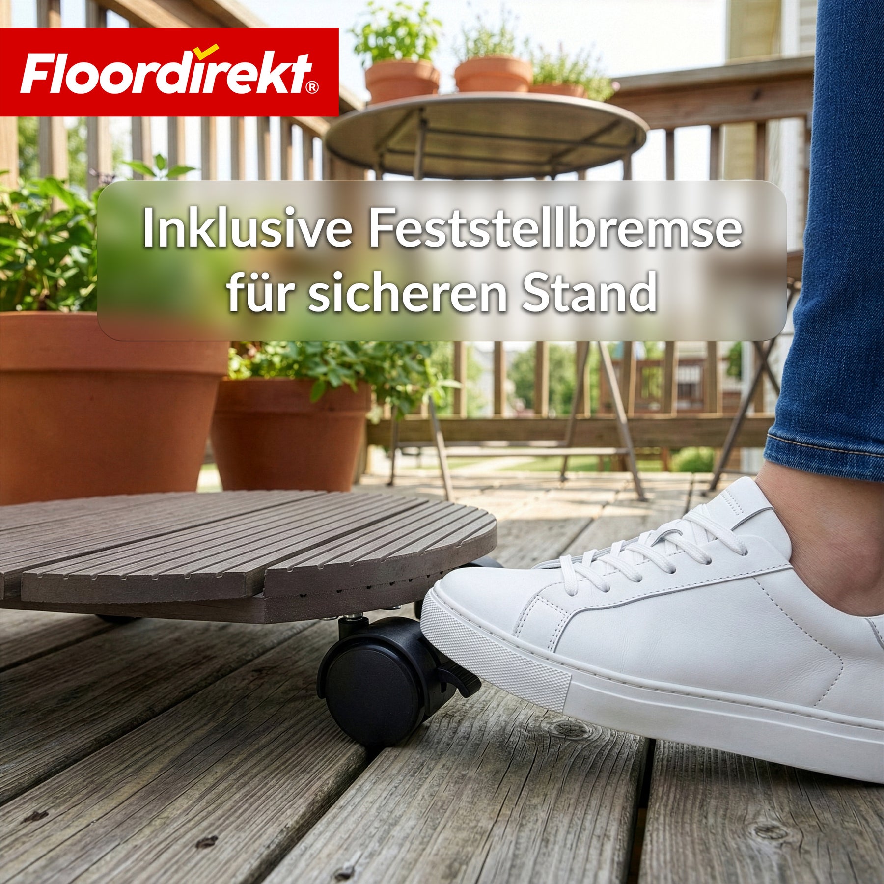 WPC-Pflanzenroller | Countess | Rolluntersetzer Ø 30 cm | 4 Lenkrollen 360° & Feststellbremse | bis 80 kg belastbar