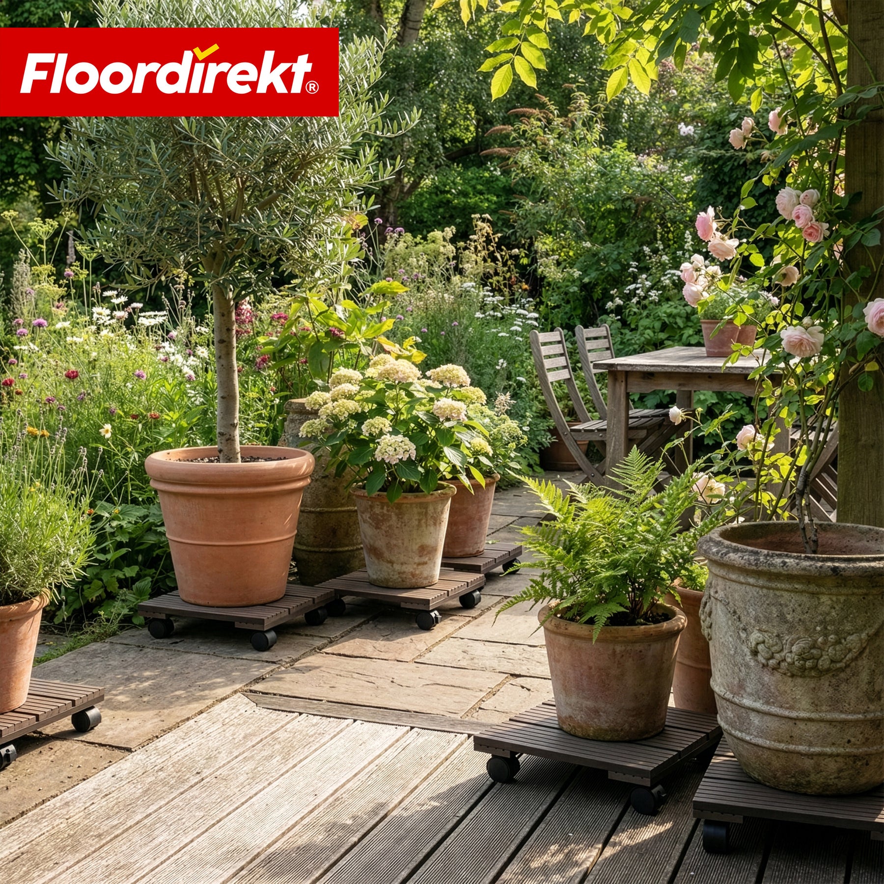 WPC-Pflanzenroller | Marquis | Rolluntersetzer 30 x 30 cm | 360° Lenkrollen mit Bremse | Tragkraft bis 80 kg