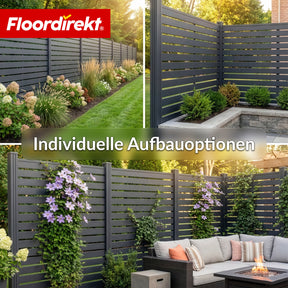 WPC-Sichtschutzzaun | Milos | 180 x 180 cm in Anthrazit mit Aluminium-Pfosten