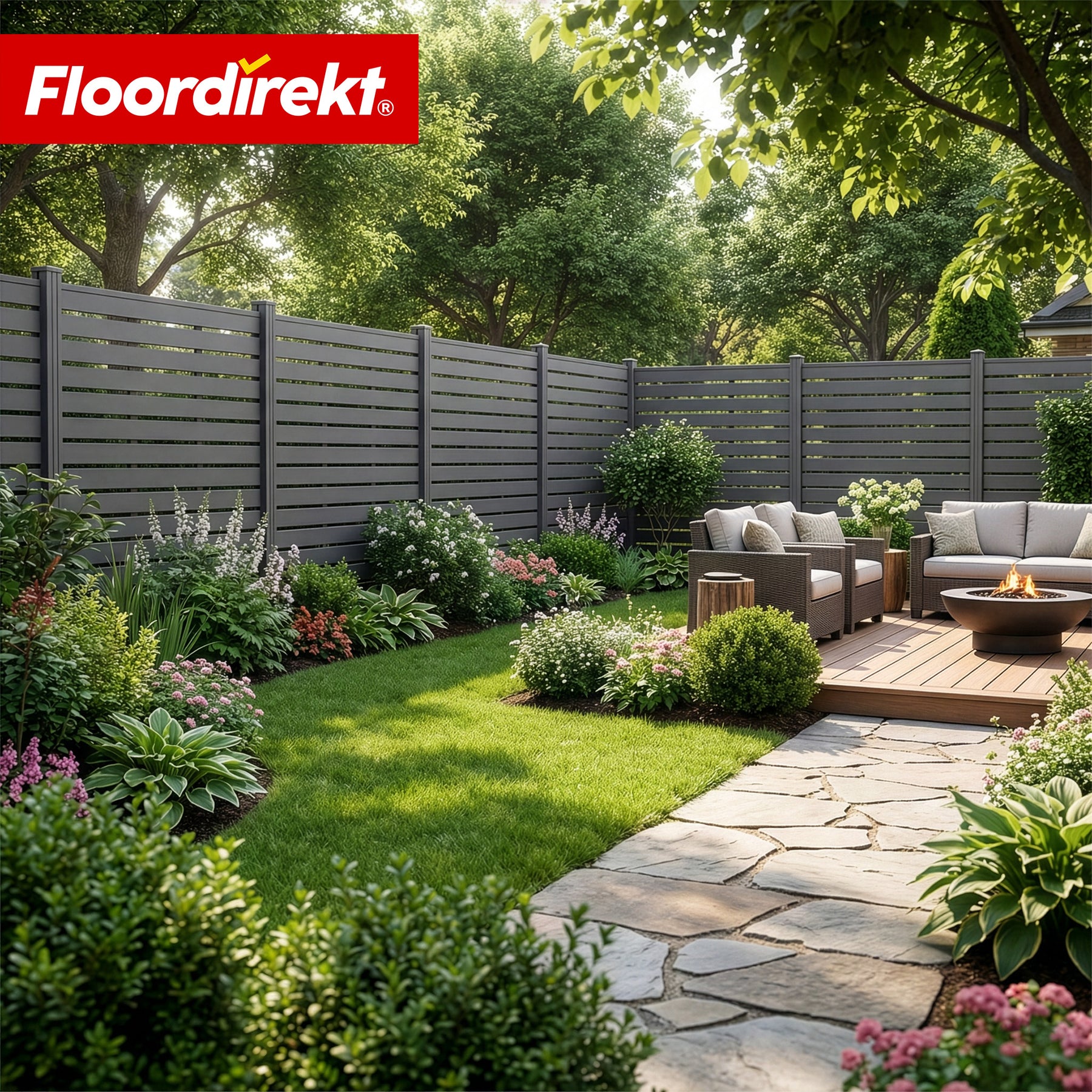 WPC-Sichtschutzzaun | Milos | 180 x 180 cm in Anthrazit mit Aluminium-Pfosten