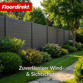 WPC-Sichtschutzzaun | Ponza | 180 x 180 cm | Moderner Sicht- & Windschutz in Schwarz mit Aluminium-Pfosten