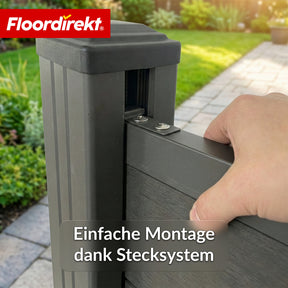 WPC-Sichtschutzzaun | Ponza | 180 x 180 cm | Moderner Sicht- & Windschutz in Schwarz mit Aluminium-Pfosten