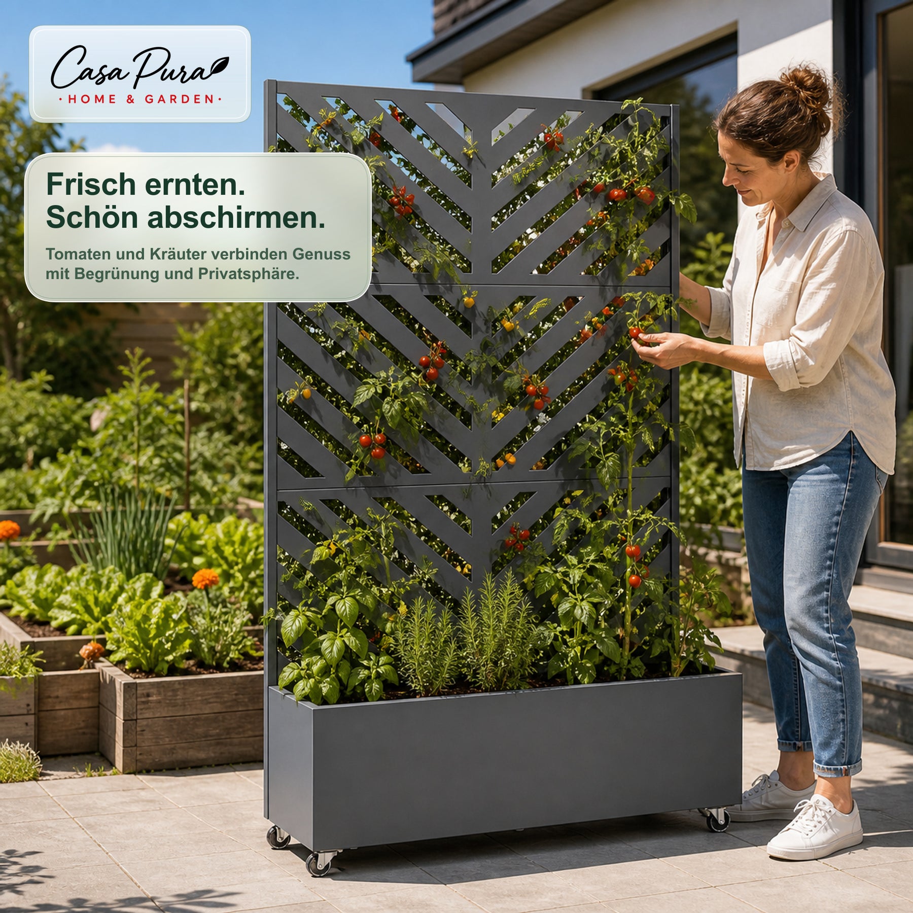 Pflanzkasten mit Rankgitter | Floris | Mobiler Sichtschutz aus verzinktem Stahl | 119,5 × 40,6 × 185,5 cm