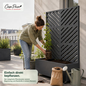 Pflanzkasten mit Rankgitter | Floris | Mobiler Sichtschutz aus verzinktem Stahl | 119,5 × 40,6 × 185,5 cm