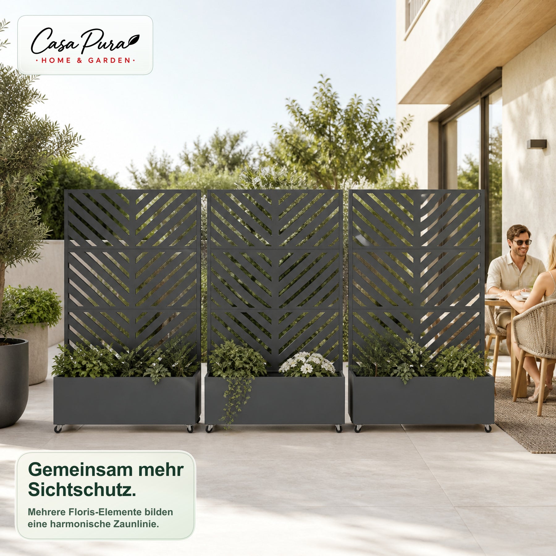 Pflanzkasten mit Rankgitter | Floris | Mobiler Sichtschutz aus verzinktem Stahl | 119,5 × 40,6 × 185,5 cm