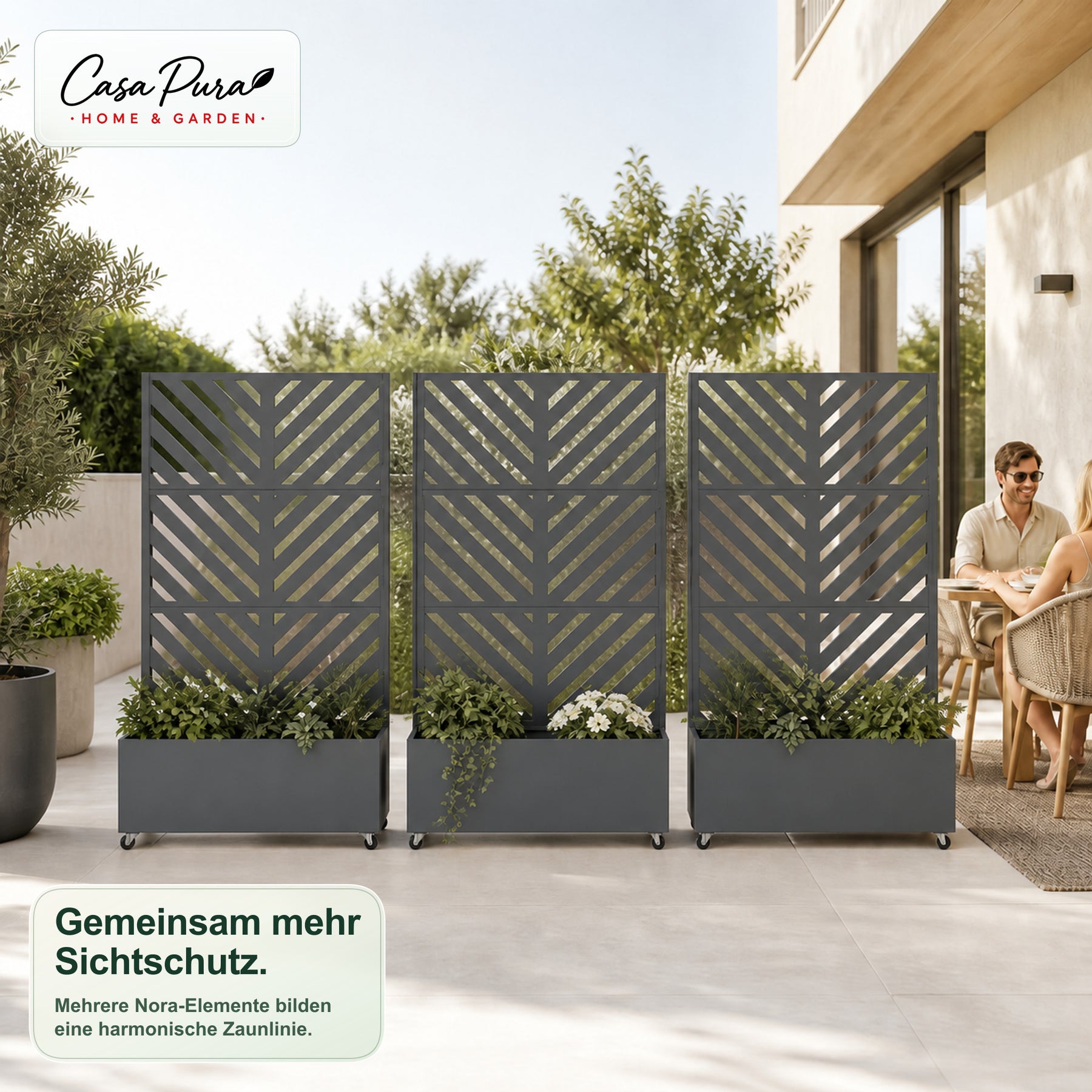 Pflanzkasten mit Rankgitter | Nora | Mobiler Sichtschutz aus verzinktem Stahl | 107,5 × 40,6 × 185 cm